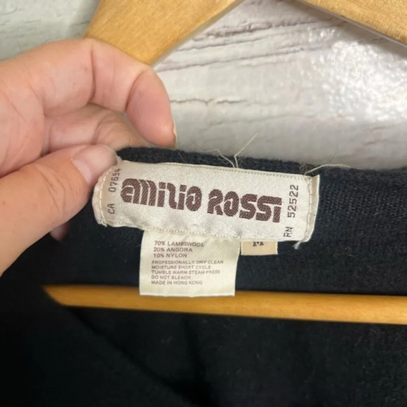 Emilio Rossi Vintage Angora lambs Wool sweater black silver  size medium - Picture 6 of 9